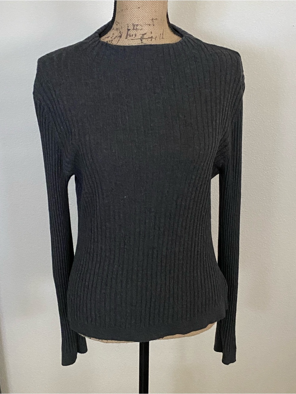 Marled Mock Neck charcoal grey Ribbed Sweater Top, Sz XL